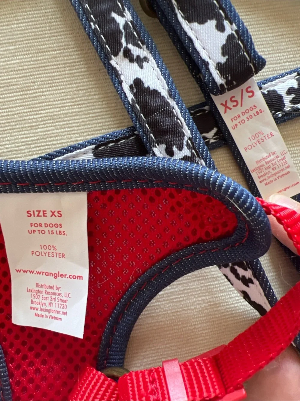 Wrangler Cow Print Dog Harness & Leash Set, Size XS
